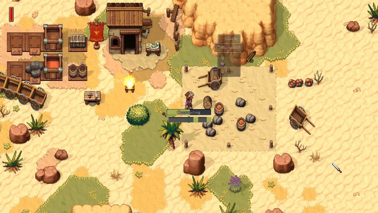 Romestead official screenshot showing early settlement building and survival planning